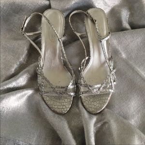 Silver Talbots snakeskin heels size 9